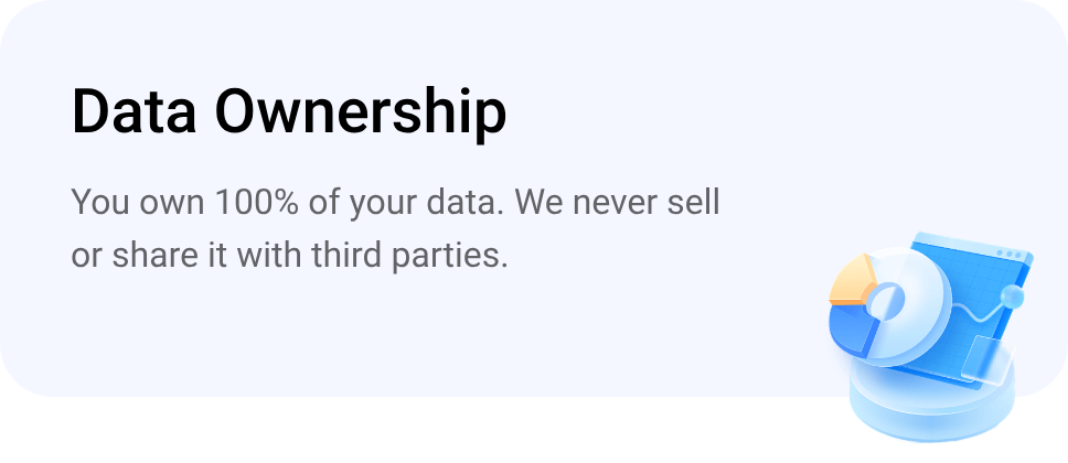Data Ownership - You own 100% of your data. We never sell or share it with third parties. Security